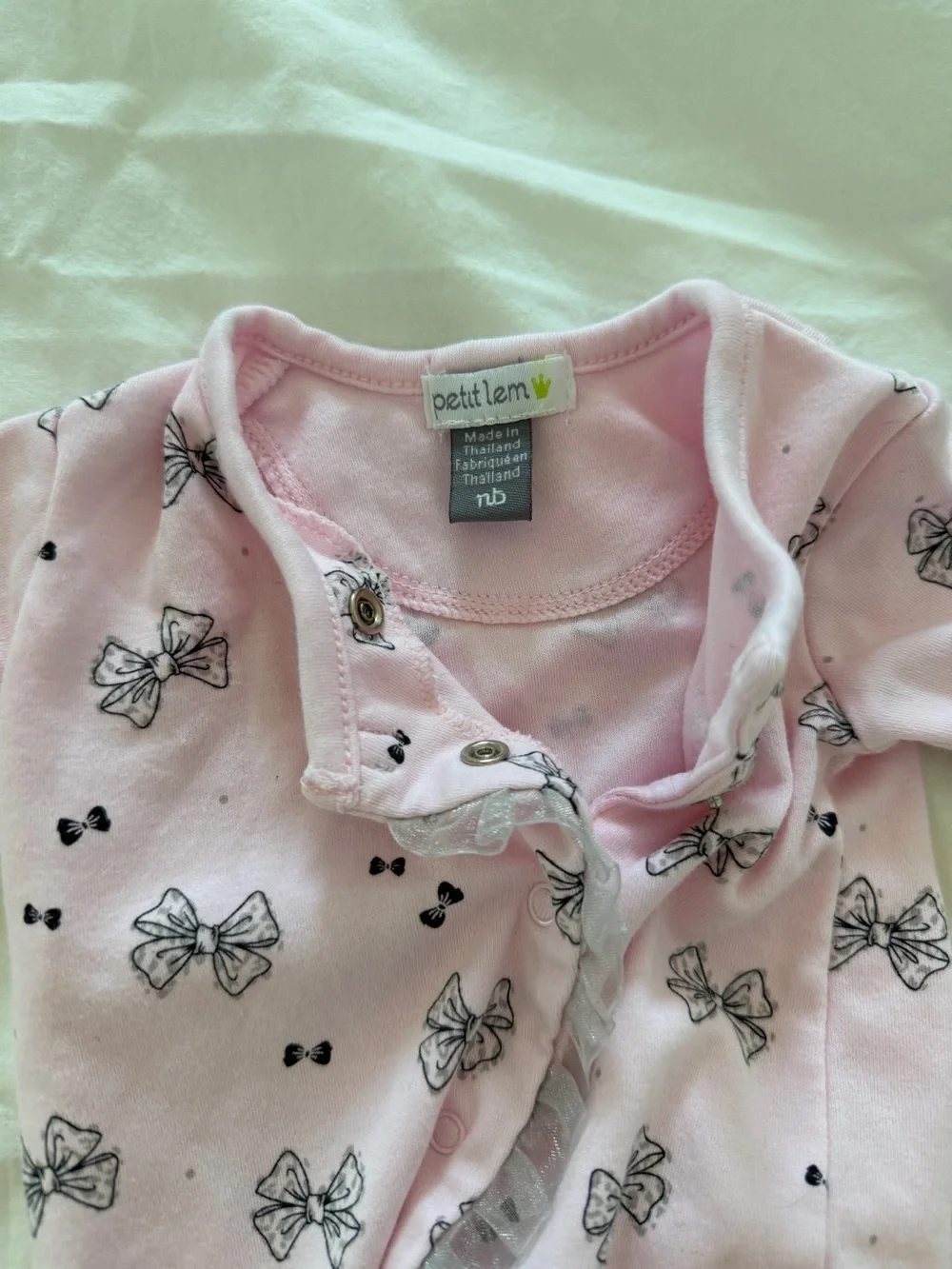 Petit lem newborn Pink Bow-Print Baby One-Piece Footed Pajamas